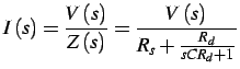 $\displaystyle I\left(s\right)=\frac{V\left(s\right)}{Z\left(s\right)}=\frac{V\left(s\right)}{R_{s}+\frac{R_{d}}{sCR_{d}+1}}$