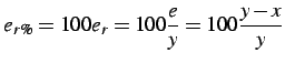 $\displaystyle e_{r\%}=100e_{r}=100\frac{e}{y}=100\frac{y-x}{y}$