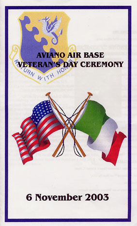 Depliant creato in occasione del Veteran's Day 2003
