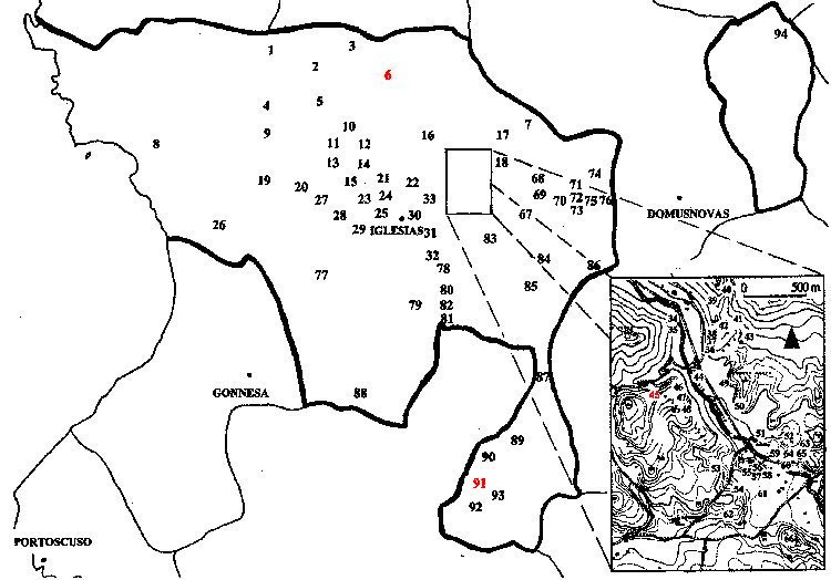 Mappa dei siti archeologici dell'Iglesiente