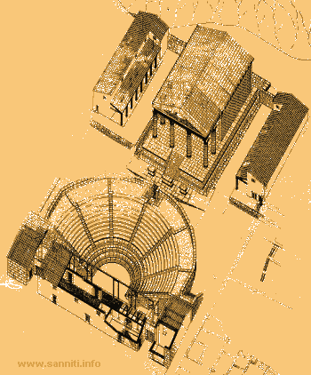 Pietrabbondante - Ricostruzione assonometrica dell'area del tempio B e del teatro