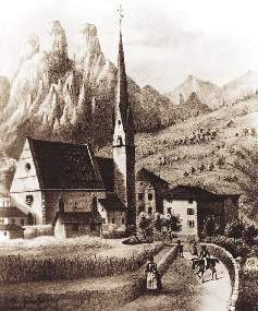 una litografia d'epoca della chiesa arcipretale di Pieve