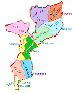 Mappa Politica Mozambico