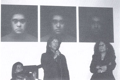 Cristina Petrelli, Daniela Monteforte, Anna Cochetti,sullo sfondo l'opera di R. Dubbini.