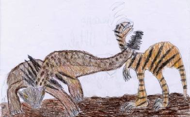 Un ankylizaurus che si difende da un predatore sfruttando la sua coda. (Emblema di Fuoco)