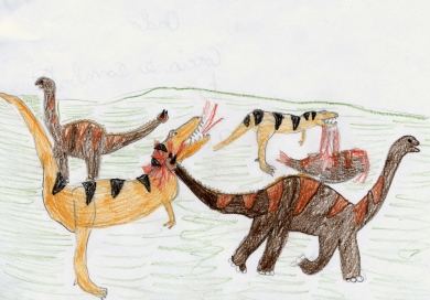 Allosauri che cacciano shunusauri. (Nerone Lo Storico)