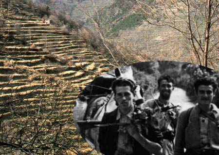 Partigiani in alta Val Maro, fotomontaggio con materiale d'epoca